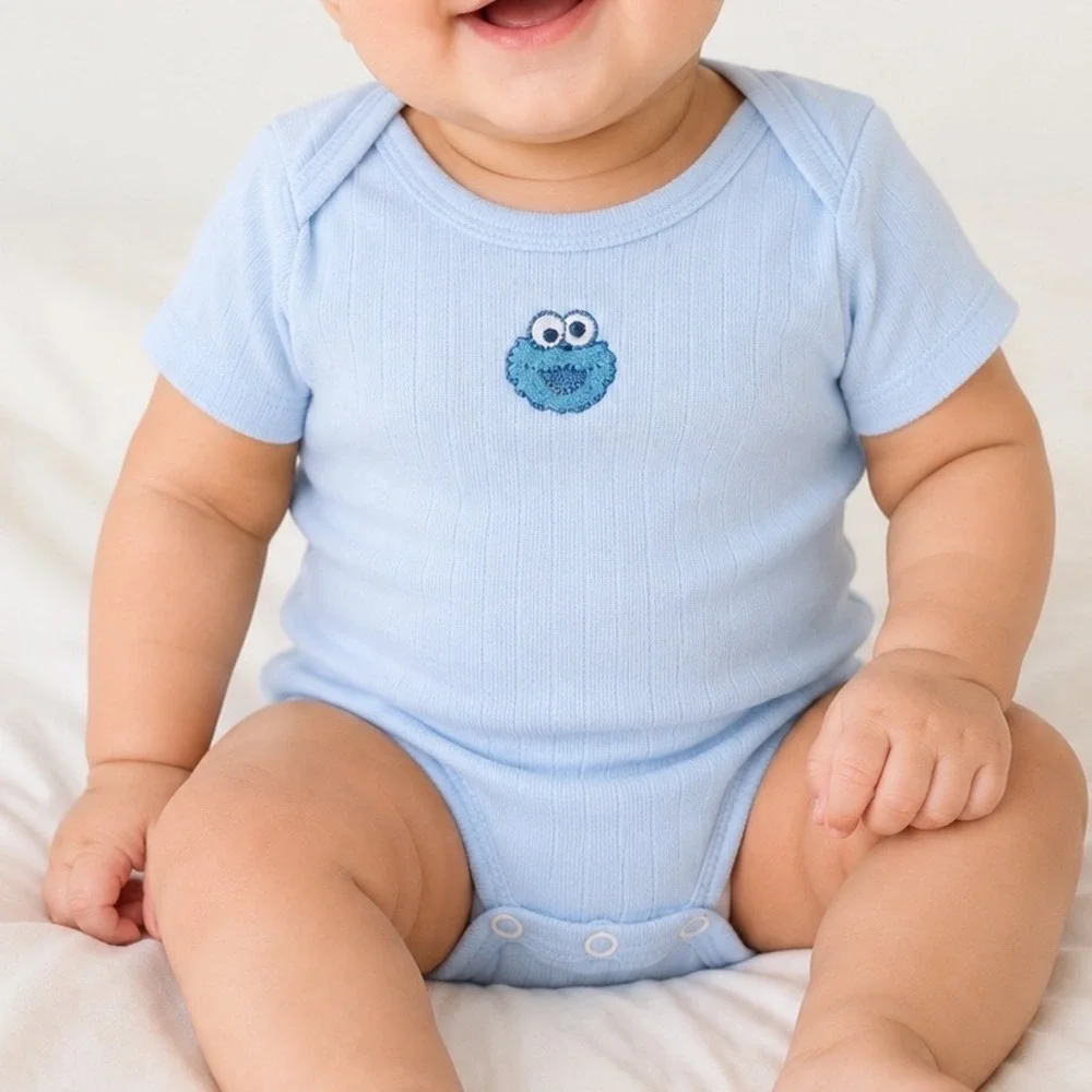 Vintage Made USA Sesame Street Cookie Monster Bodysuit One-piece Newborn A9